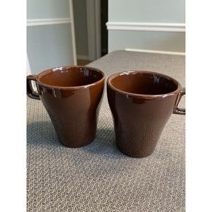 Pier 1 Imports Pair of Chocolate Brown Stoneware Coffee Mugs Cups